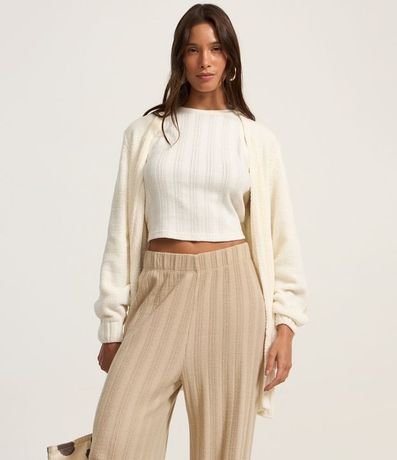 Pantalón Recto Acanalada Felpada y Calientita con Rayas 2