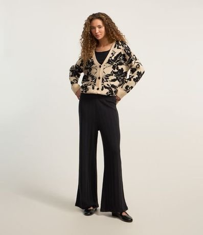 Pantalón Recto Acanalada Felpada y Calientita con Rayas