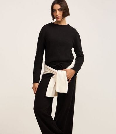 Pantalón Amplio Básico en Algodón con Lazo en la Cintura 2