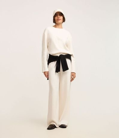 Pantalón Amplio Básico en Algodón con Lazo en la Cintura