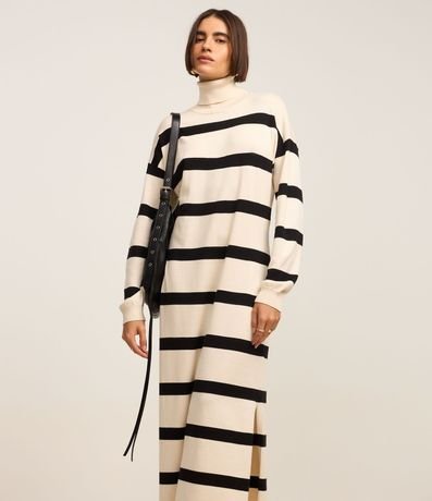 Vestido Recto Midi en Punto Listrado con Sisa Deslocada 4