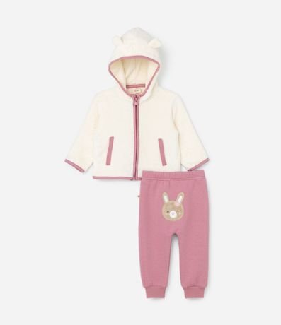 Conjunto Infantil en Fleece con Bordado Conejitos - Talle 0 a 18 meses