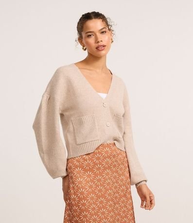 Cardigan Corto en Punto con Botones y Bolsillos
