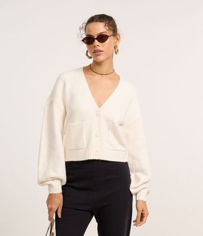 Cardigan Corto en Punto con Botones y Bolsillos