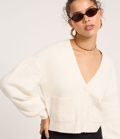 Cardigan Corto en Punto con Botones y Bolsillos 3