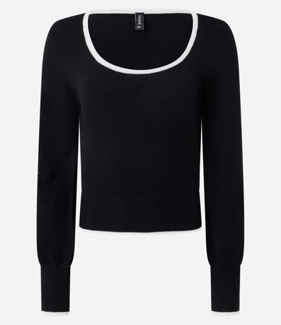 Blusa Femenina en Tricot con Escote Cuadrado y Detalle Contrastante