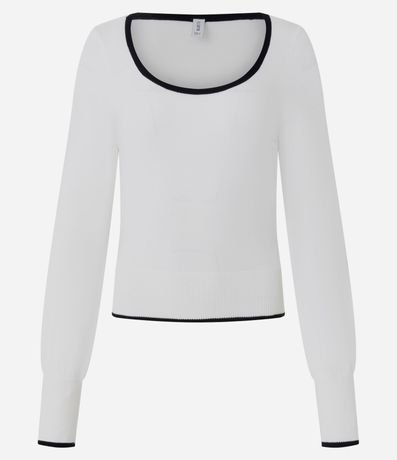 Blusa Femenina en Tricot con Escote Cuadrado y Detalle Contrastante