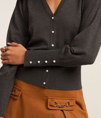 Cardigan en Punto con Manga Abullonada y Botón Perla 3