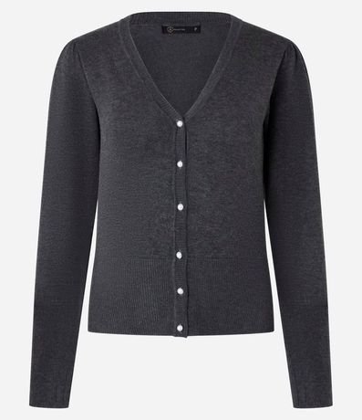 Cardigan en Punto con Manga Abullonada y Botón Perla 5