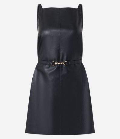 Vestido Corto en PU con Cinturón de Hebilla Diferenciada 6