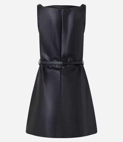 Vestido Corto en PU con Cinturón de Hebilla Diferenciada 7