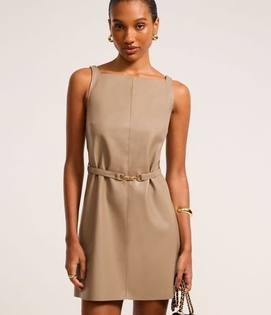 Vestido Corto en PU con Cinturón de Hebilla Diferenciada 3