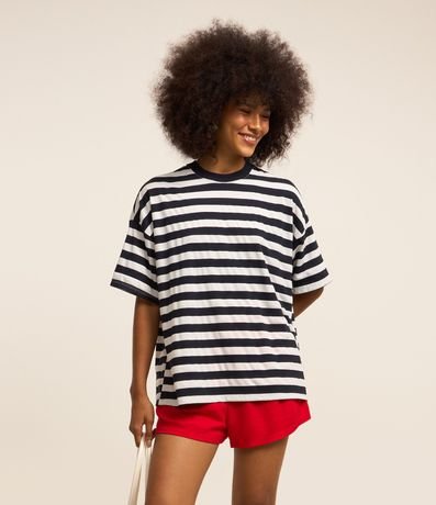 Remera Oversized con Estampa Rayada
