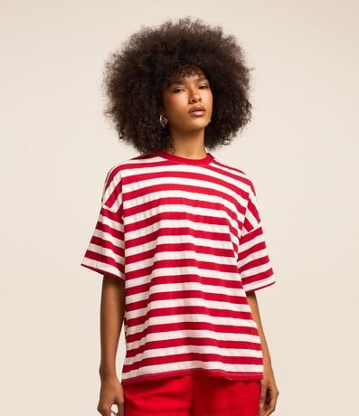 Remera Oversized con Estampa Rayada