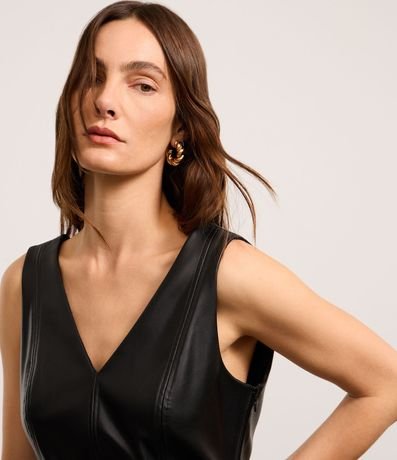 Vestido Evasê Midi en PU con Escote V y Cinturón Fino 4