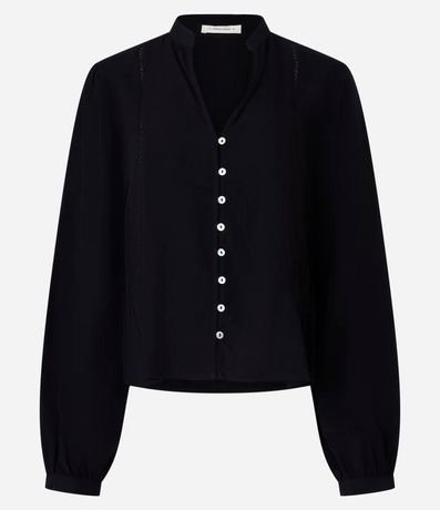 Camisa Bata de Viscosa con Detalles de Canalé 5