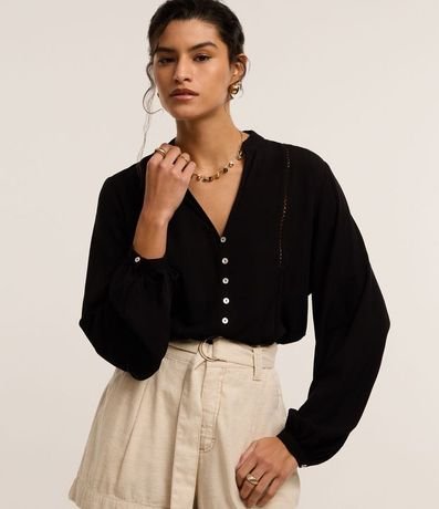 Camisa Bata de Viscosa con Detalles de Canalé