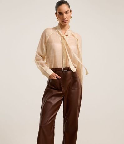 Pantalón Recto Cintura Alta en PU con Cintura Sastre 2