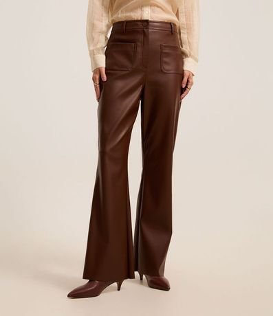 Pantalón Recto Cintura Alta en PU con Cintura Sastre 3