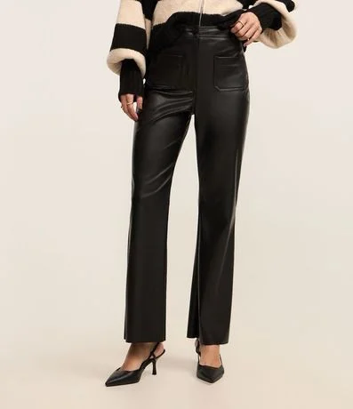 Pantalón Recto Cintura Alta en PU con Cintura Sastre 3