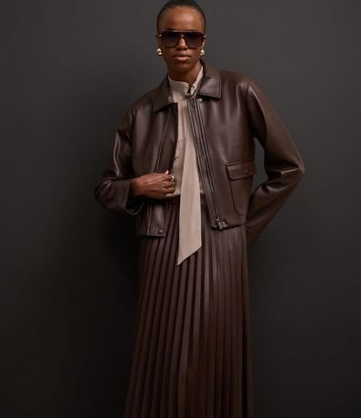 Pollera Midi en PU con Cintura Sastrería y Textura Plisada 2