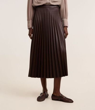 Pollera Midi en PU con Cintura Sastrería y Textura Plisada 3