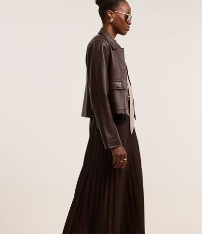 Pollera Midi en PU con Cintura Sastrería y Textura Plisada 4