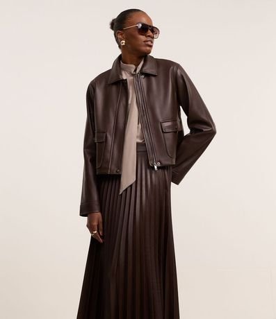 Pollera Midi en PU con Cintura Sastrería y Textura Plisada 6