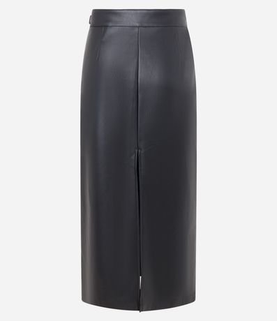 Pollera Midi en PU con Cinturón Hebilla y Encaje Atrás 6