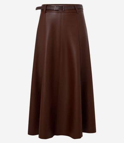 Pollera Godê Midi en PU con Cinturón Fino de Hebilla Forrada 5