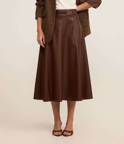 Pollera Godê Midi en PU con Cinturón Fino de Hebilla Forrada 3