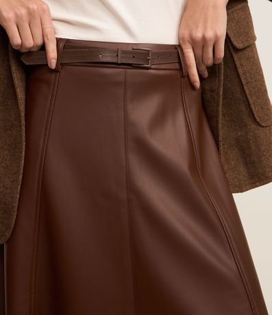 Pollera Godê Midi en PU con Cinturón Fino de Hebilla Forrada 4