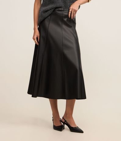 Pollera Godê Midi en PU con Cinturón Fino de Hebilla Forrada 3