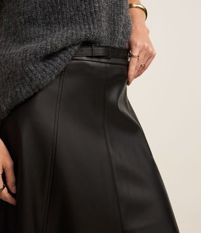 Pollera Godê Midi en PU con Cinturón Fino de Hebilla Forrada 4