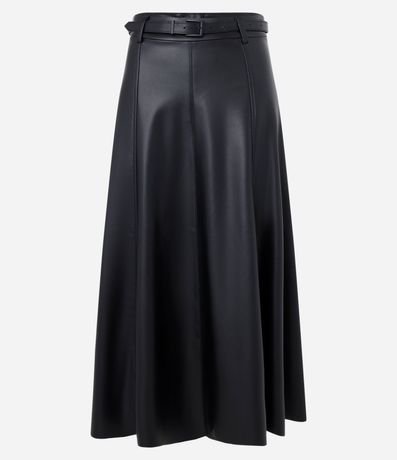 Pollera Godê Midi en PU con Cinturón Fino de Hebilla Forrada 5