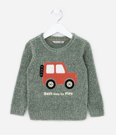 Suéter Infantil en Chenille con Bordado Carro Talle a años