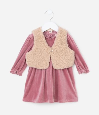 Vestido Infantil en Terciopelo con Chaleco - Talle 0 a 18 meses