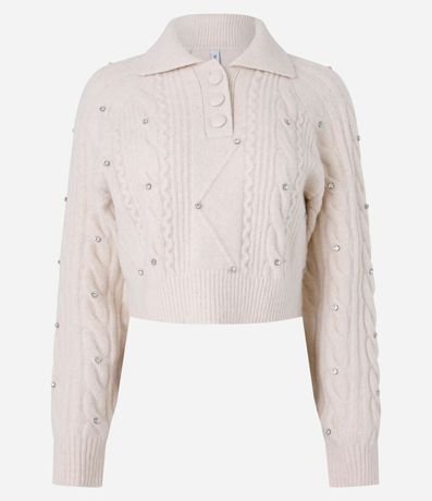 Suéter corto en Punto con Bordado de Pedrinhas 4