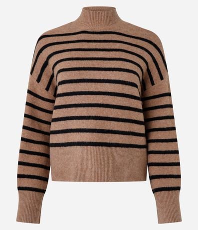 Suéter Slim de Punto Ligero Rayado con Cuello Alto 4