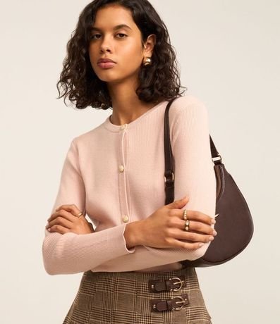 Cardigan Básico en Punto Canelado con Botones Metalizados