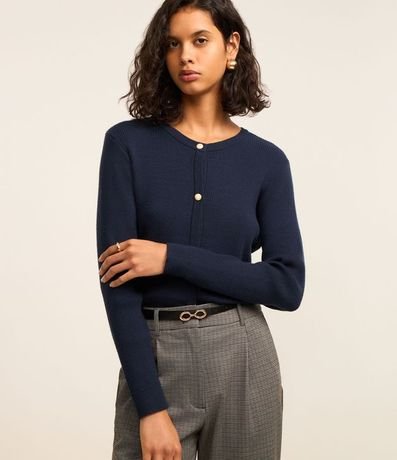 Cardigan Básico en Punto Canelado con Botones Metalizados
