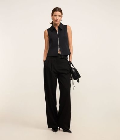 Pantalón Wide Leg Sastrería con Cinturón en PU