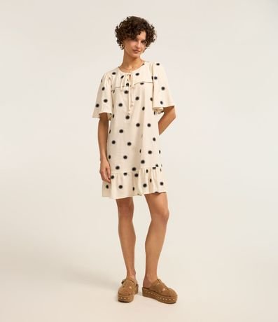 Vestido Evasê Corto en Viscolino con Bordado Sol 2