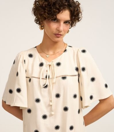 Vestido Evasê Corto en Viscolino con Bordado Sol 3