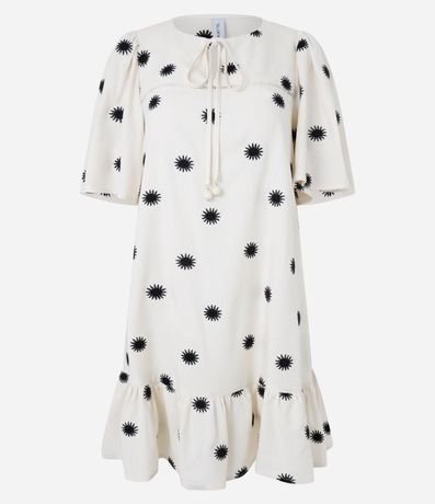 Vestido Evasê Corto en Viscolino con Bordado Sol 4