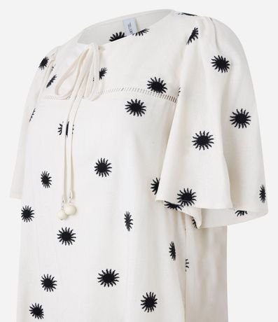 Vestido Evasê Corto en Viscolino con Bordado Sol 5