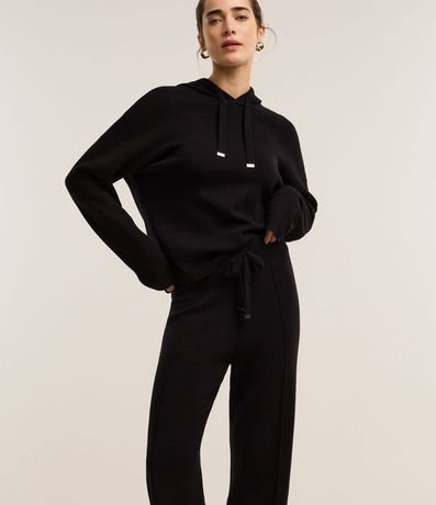 Pantalón Wide Leg en Punto con Cintura de Rib y Frisos 2