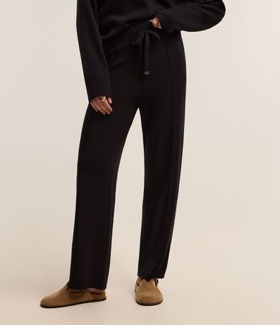 Pantalón Wide Leg en Punto con Cintura de Rib y Frisos 3