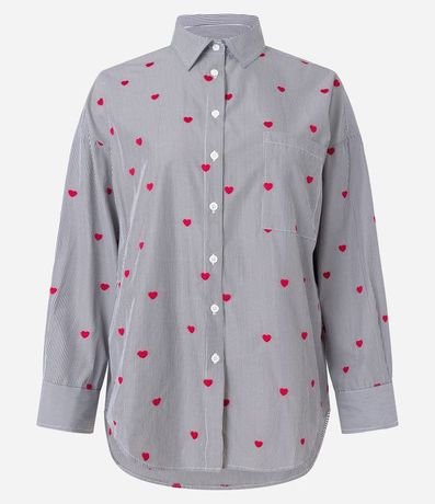 Camisa en Tricolina con Bolsillo y Corazones Bordados 4