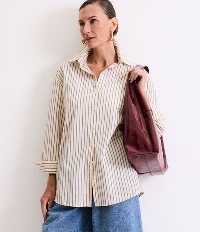 Camisa alargada en Tricolina con Rayas y Botones 1
